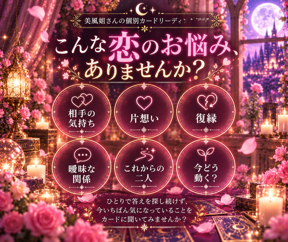恋愛のお悩みをカードで紐解きます 片想い・復縁・相手の気持ち…恋の迷いを読み解きます イメージ2