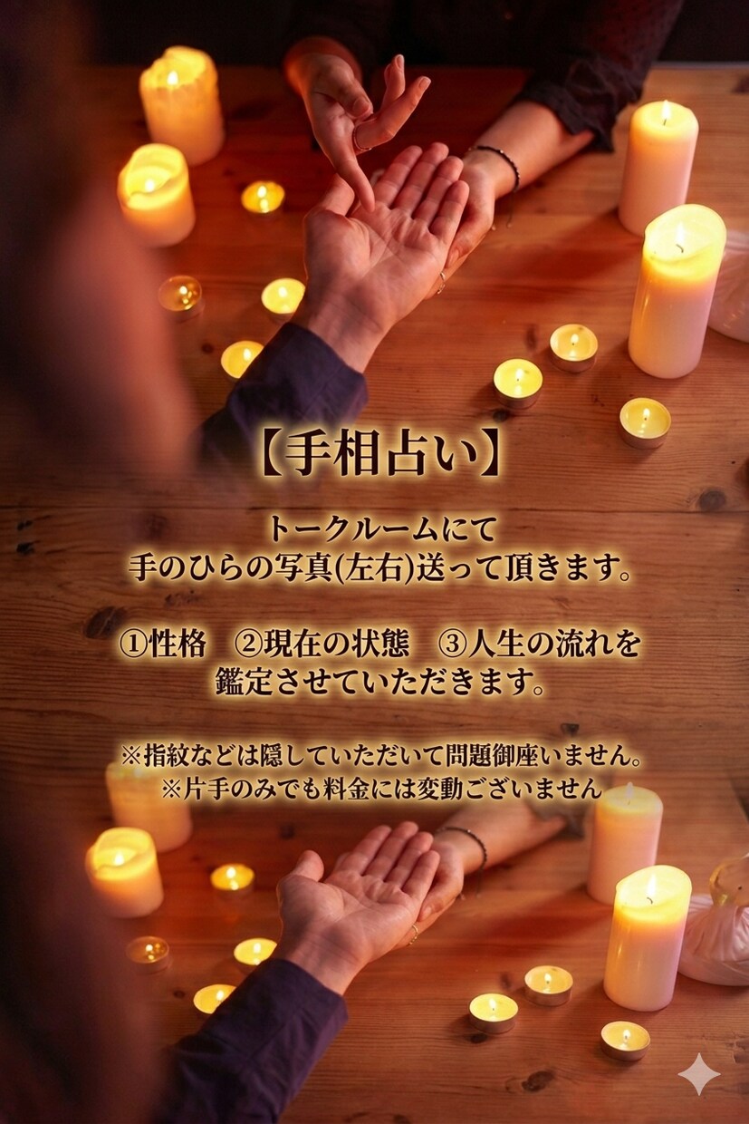 手相やタロットを始め、算命学を使い幅広く占います ざっくりとしたご相談〜長文まで、なんでもご相談ください。 イメージ2