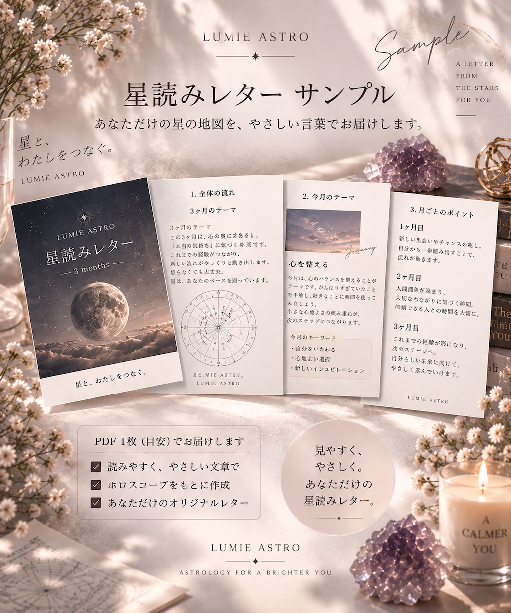 3ヶ月の流れをホロスコープで読み解きます 星から届く、あなただけの3ヶ月星読みレター ✦ イメージ2