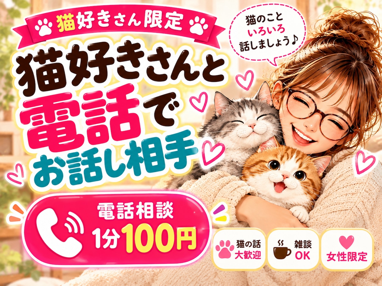 猫好きさん大歓迎！10匹と暮らすママがお話聞きます 愛猫の自慢・猫の悩み・猫ロス・雑談も大歓迎！1分100円から イメージ1