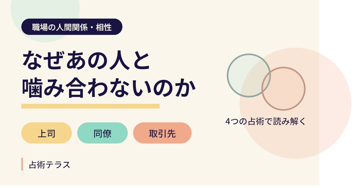 職場の上司・同僚との相性を4占術で鑑定します なぜ噛み合わないのか？二人の生まれ持った性質から読み解きます イメージ1
