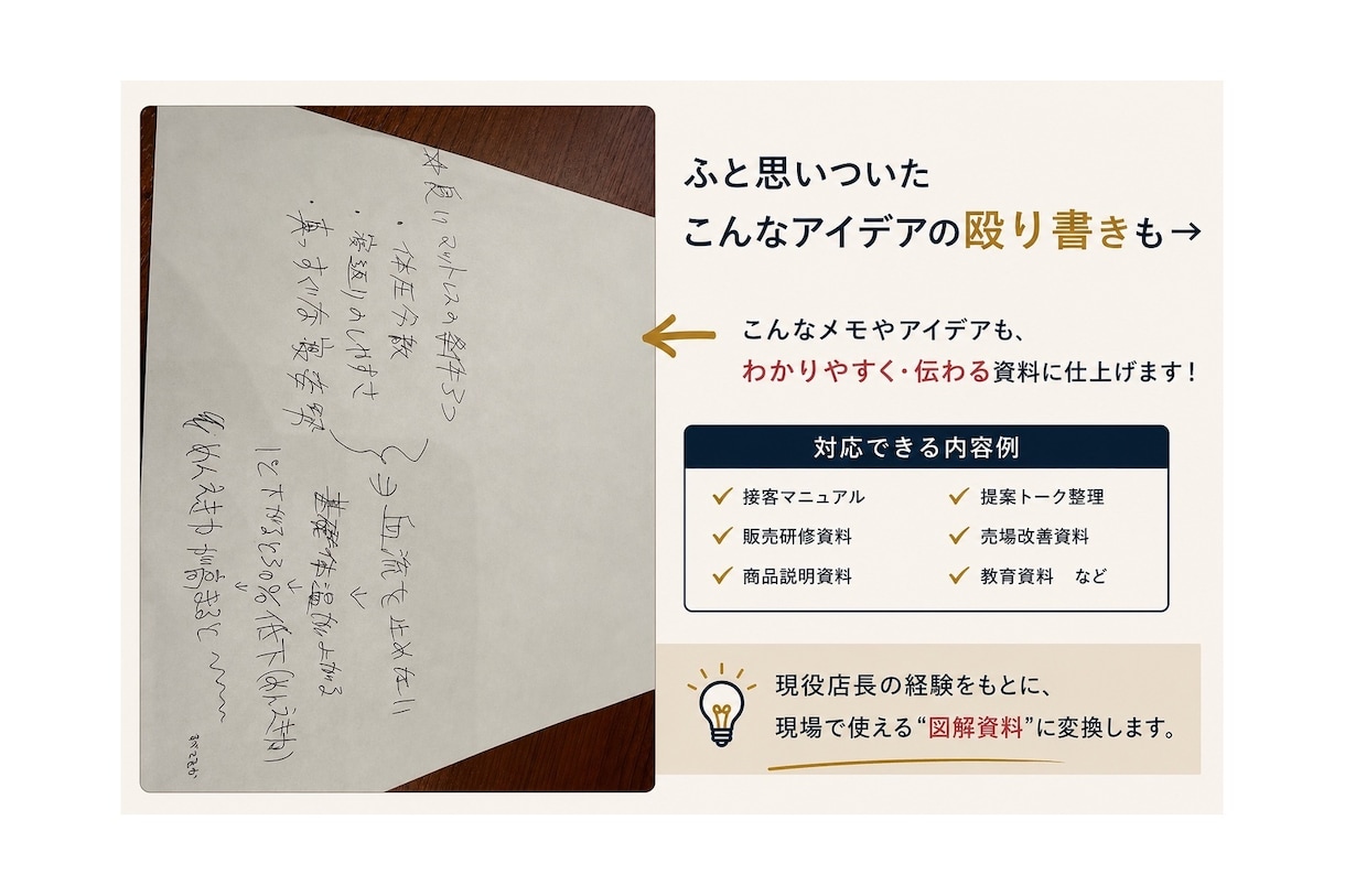 現役店長が「売れる接客」を図解資料にします 販売歴20年の現場ノウハウを図解化します イメージ1