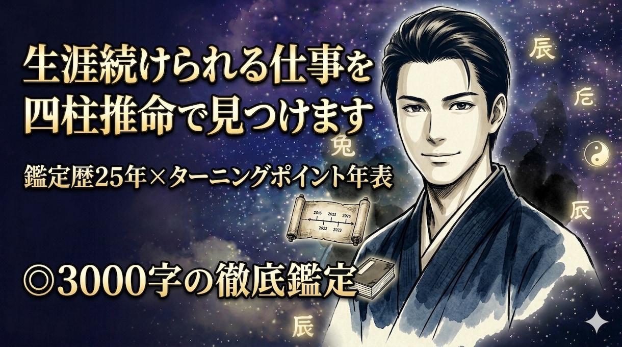 生涯続けられる仕事を四柱推命で見つけます 鑑定歴25年×ターニングポイント年表◎3000字の徹底鑑定 イメージ1