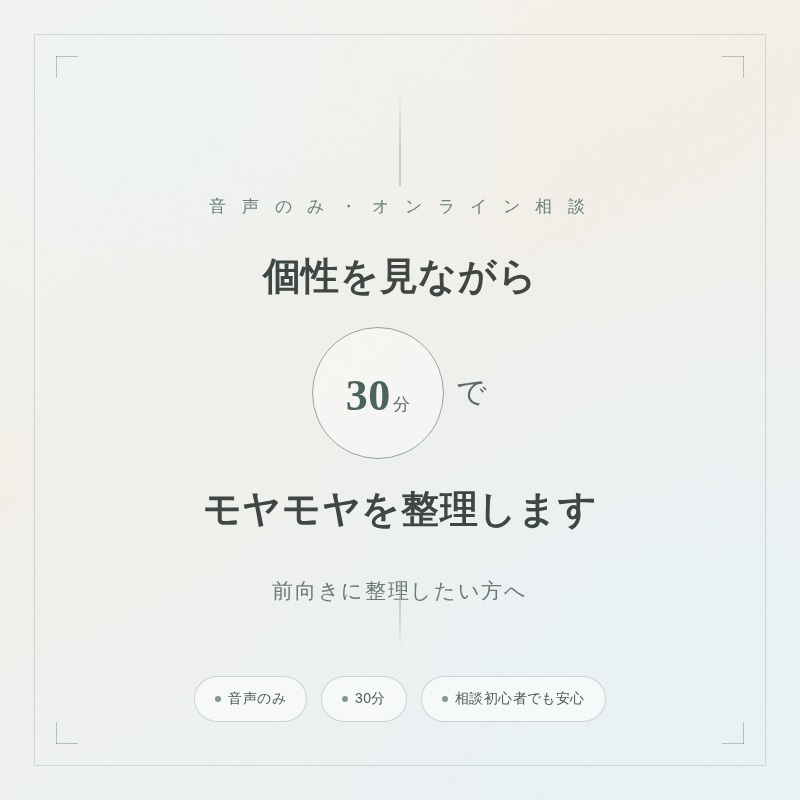 個性を見ながら30分、モヤモヤを整理します 話しながら気持ちを整えたい方へ イメージ1