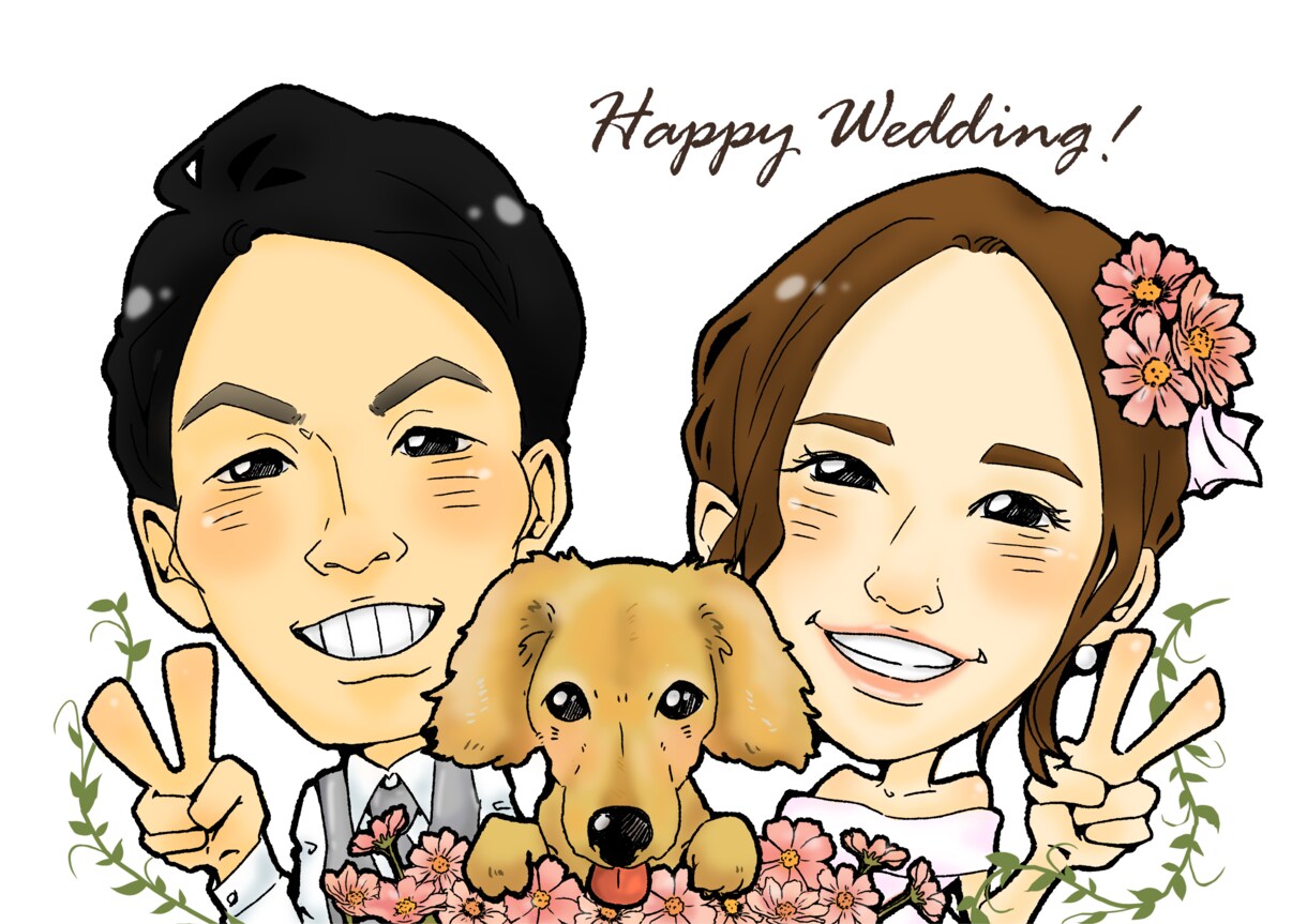 結婚式のウェルカムボードを作成します おふたりの写真を参考に似顔絵をお描きします♪ イメージ3