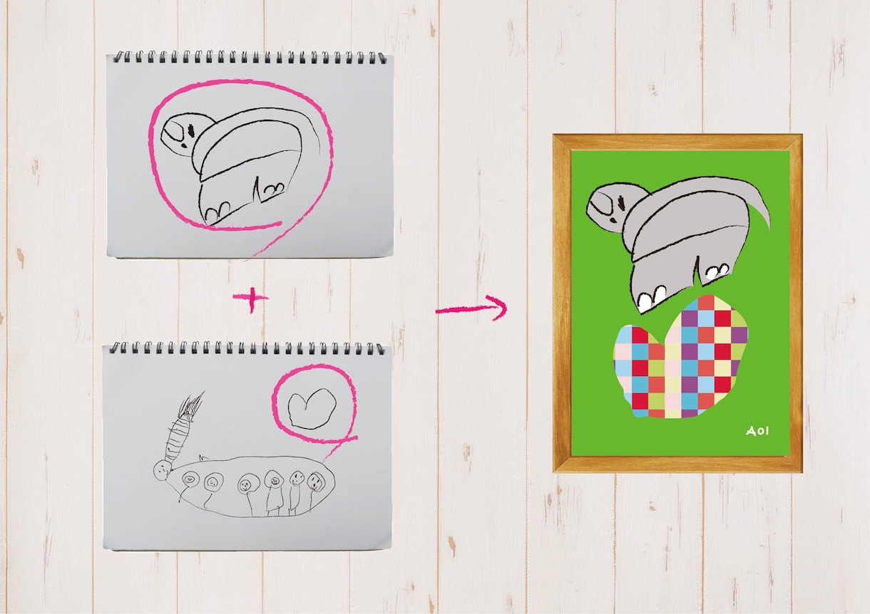 お子様のお絵描きで世界に一つのアート作品を作ります プレゼントやポストカード、お子様の日々の成長記録として。 イメージ3