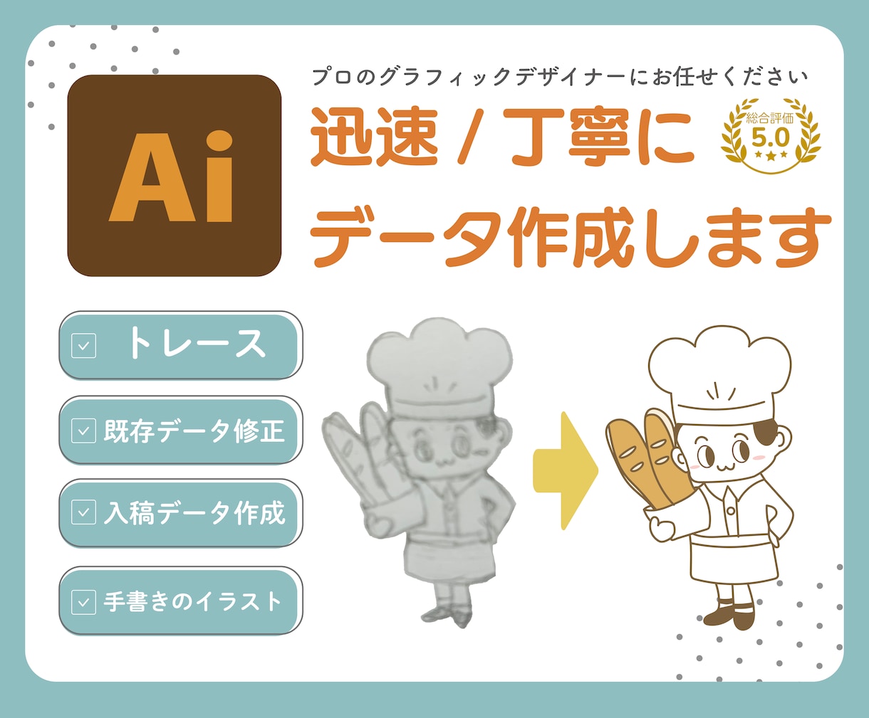 手書きイラスト、粗い画像ロゴ、Aiトレースします 最短納品！納品データもご相談ください。 イメージ1