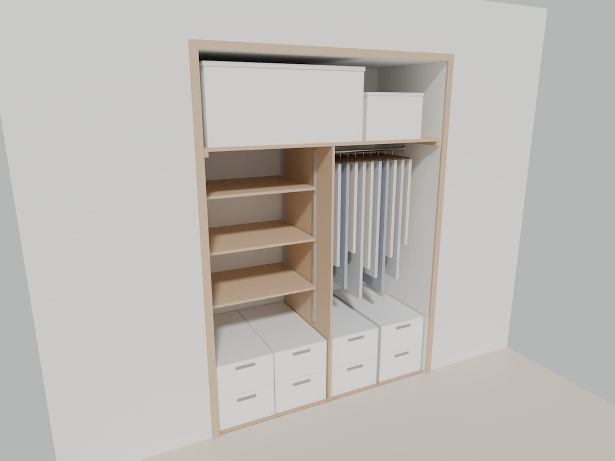 寸法メモから収納・家具の3D配置図を作ります 1部屋分の収納・家具が置けるか寸法入りで確認 イメージ5