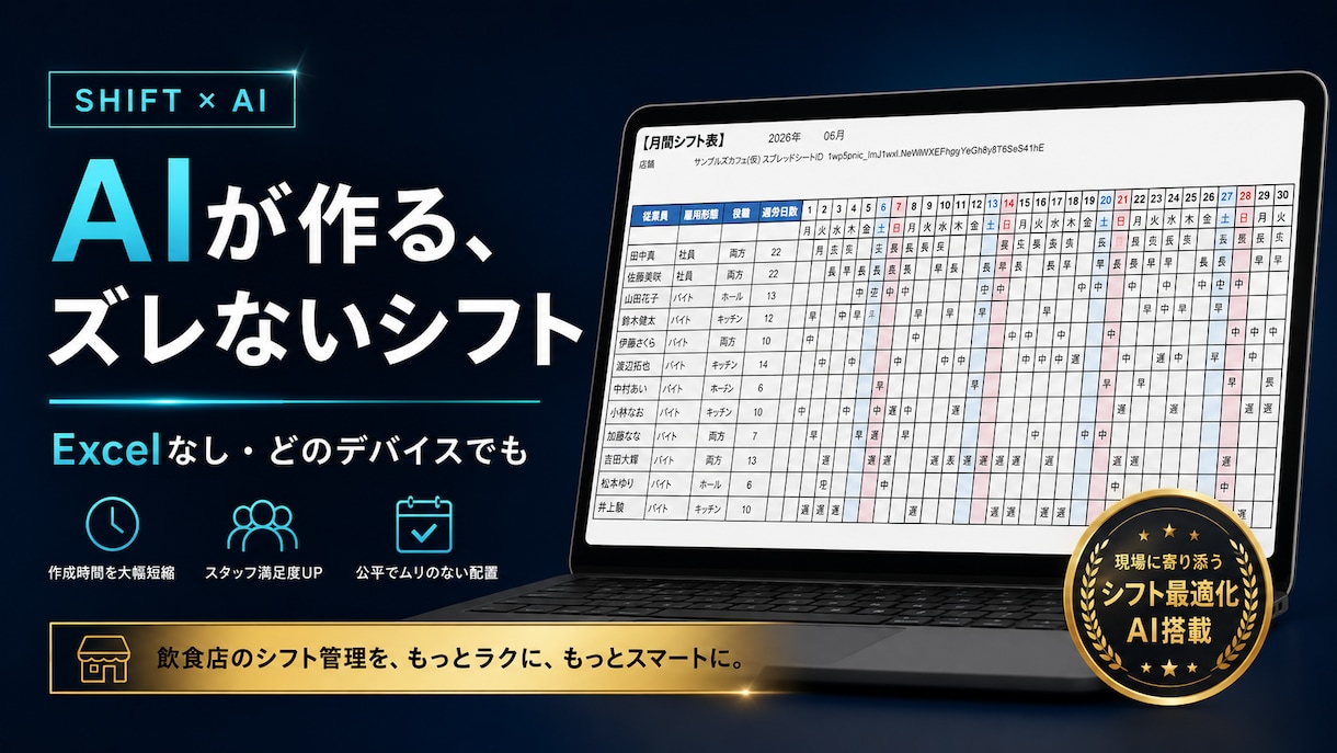 AIでシフト作成を自動化します Excel不要　Mac・Windows・タブレット全対応 イメージ1