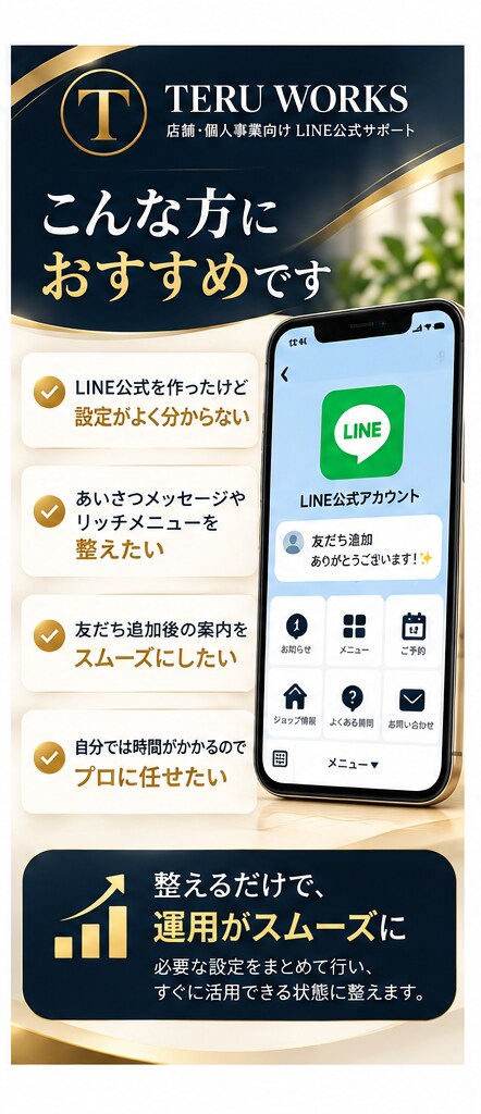 LINE公式の基本設定と問い合わせ導線を整えます あいさつ・応答設定・リッチメニューを整えます イメージ3
