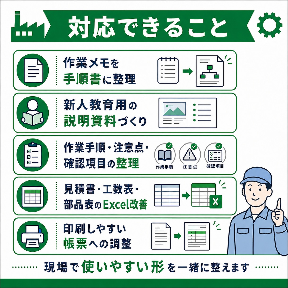 製造業の手順書とExcelを整えます 作業メモ・見積書・部品表を現場向けに整理します イメージ3