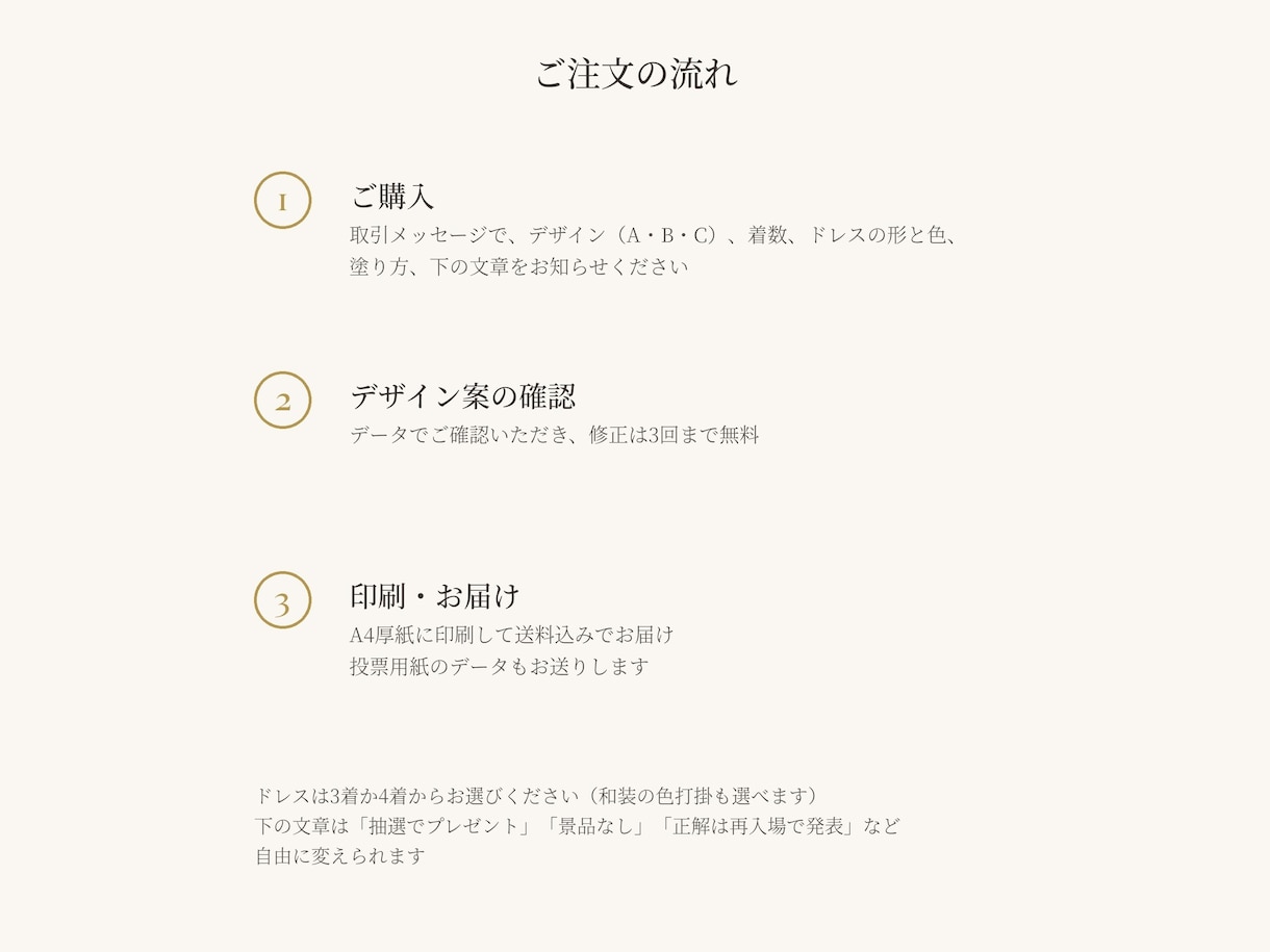 結婚式のドレス当てクイズボード作ります やさしい水彩で。A4厚紙に印刷して送料込みでお届け イメージ9