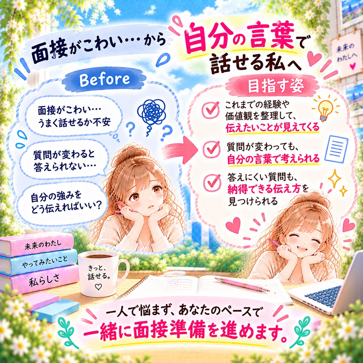 面接が苦手な方へ｜回答整理・模擬面接まで対策します 丸暗記では話せない。深掘りが怖い。自分の言葉で話せる面接へ イメージ9