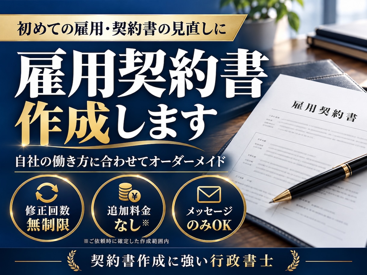 契約書に強い行政書士が「雇用契約書」を作成致します 契約書作成に強い行政書士が貴社の「雇用契約書」を作成致します イメージ1