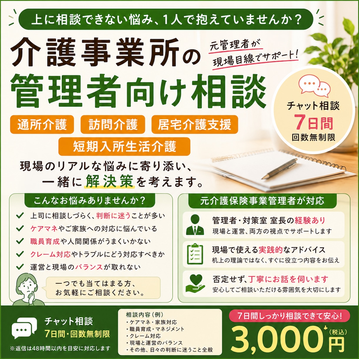 介護事業所管理者さんの悩み聞きます 私も本当にいろいろな失敗の元に今があります。 イメージ2