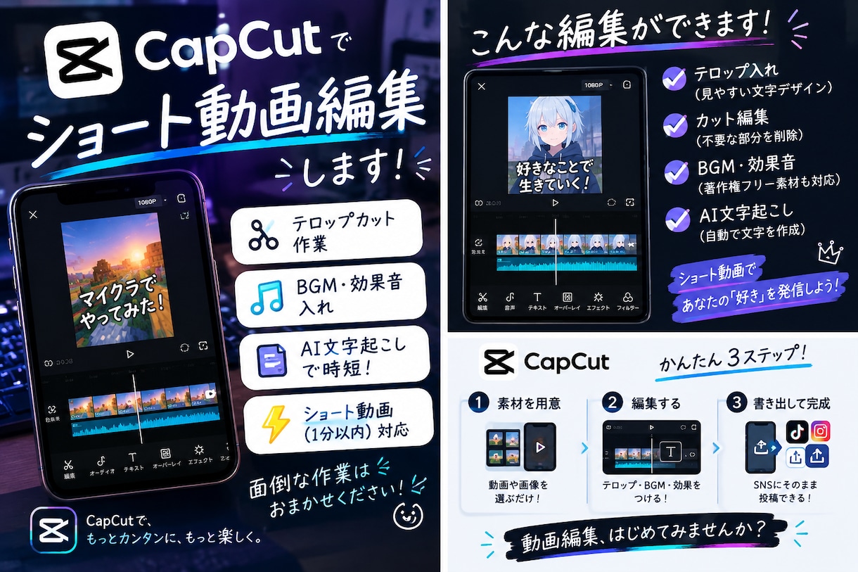 爆速納品AI文字起こし活用！ショート動画編集します AI文字起こしを活用！ショート動画編集します イメージ1
