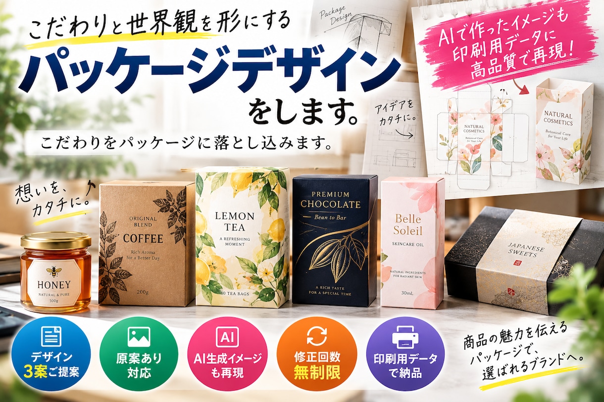 だわりと世界観を形にするパッケージデザインをします こだわりをパッケージに落とし込みます イメージ1