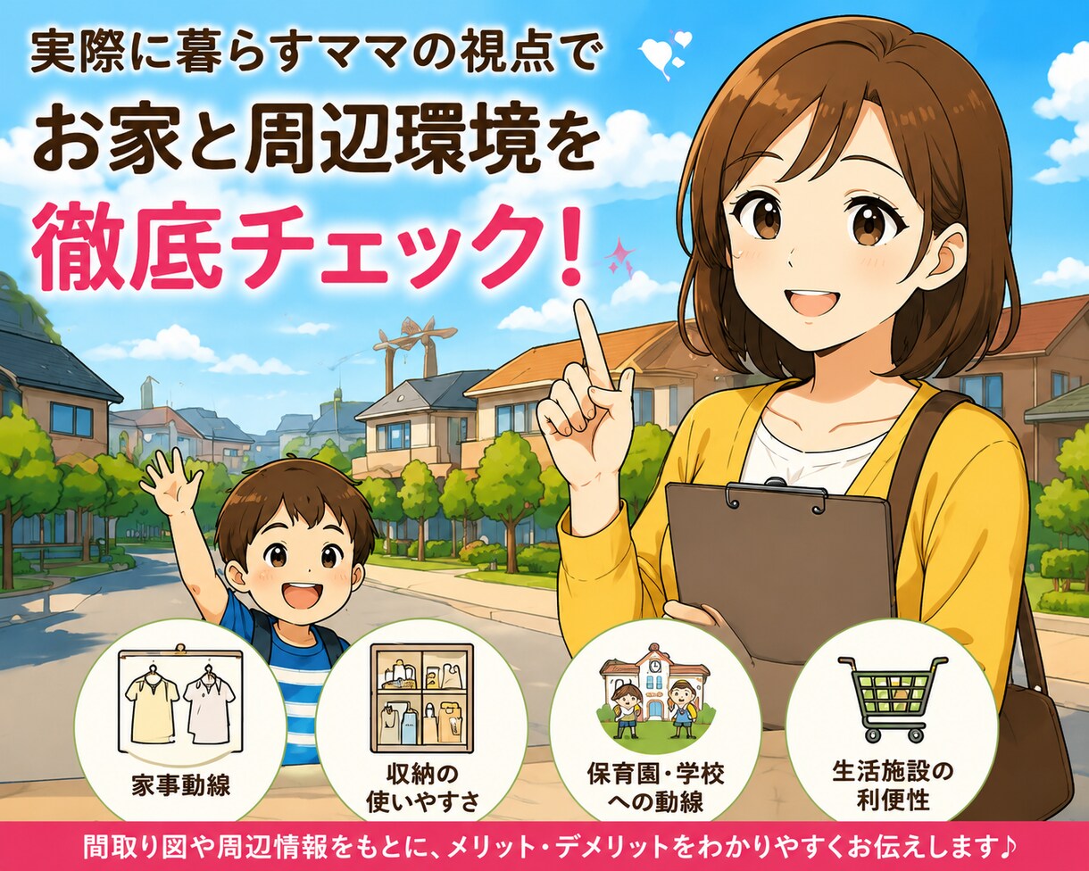 購入前の「間取り・周辺環境」主婦目線チェックします 限定3名様まで50％OFFにてご相談承ります。 イメージ2