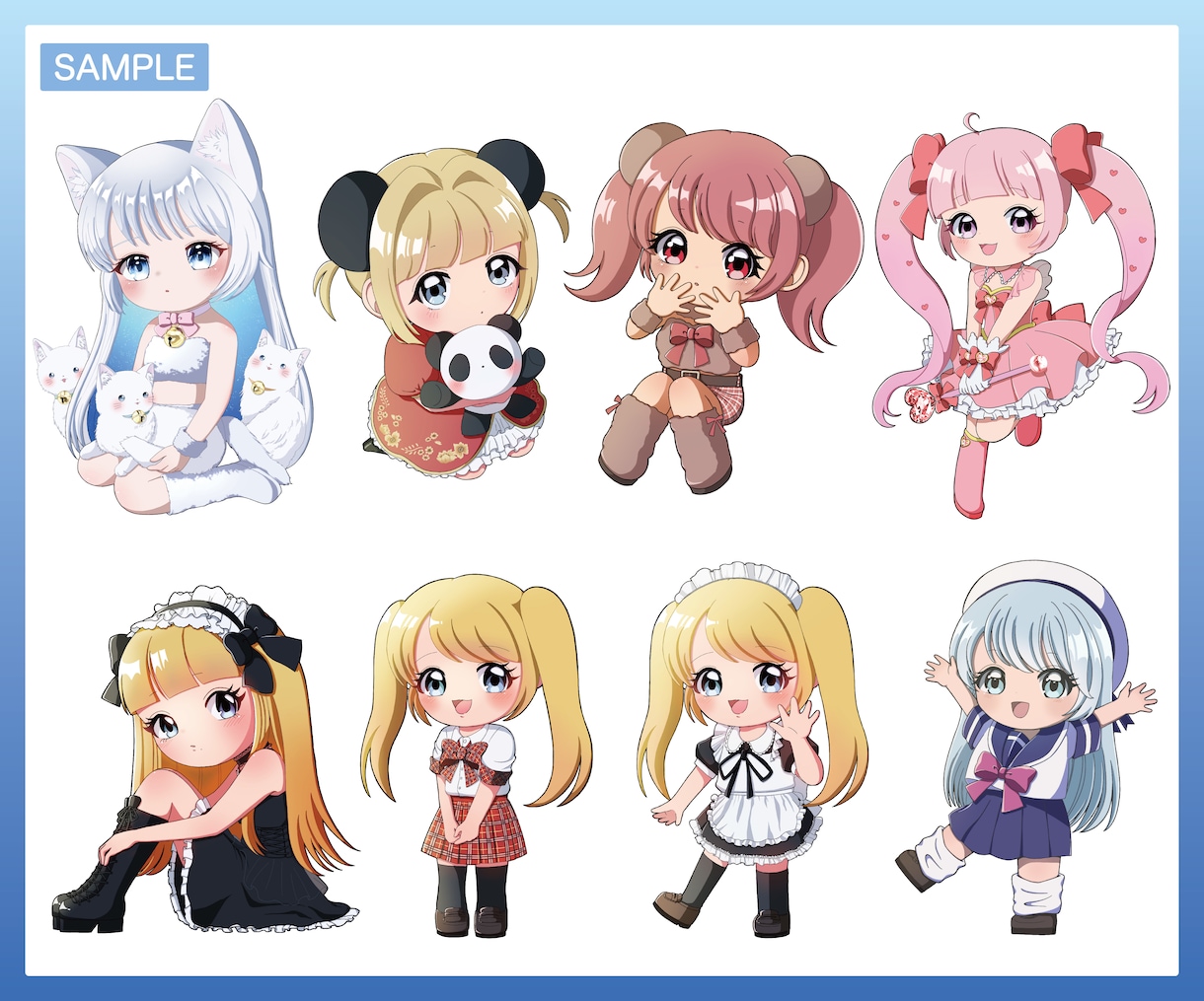 可愛い全身ミニキャライラストをお描きします 各種SNSアイコンやグッズ制作、動画のサムネイルなどに！ イメージ2