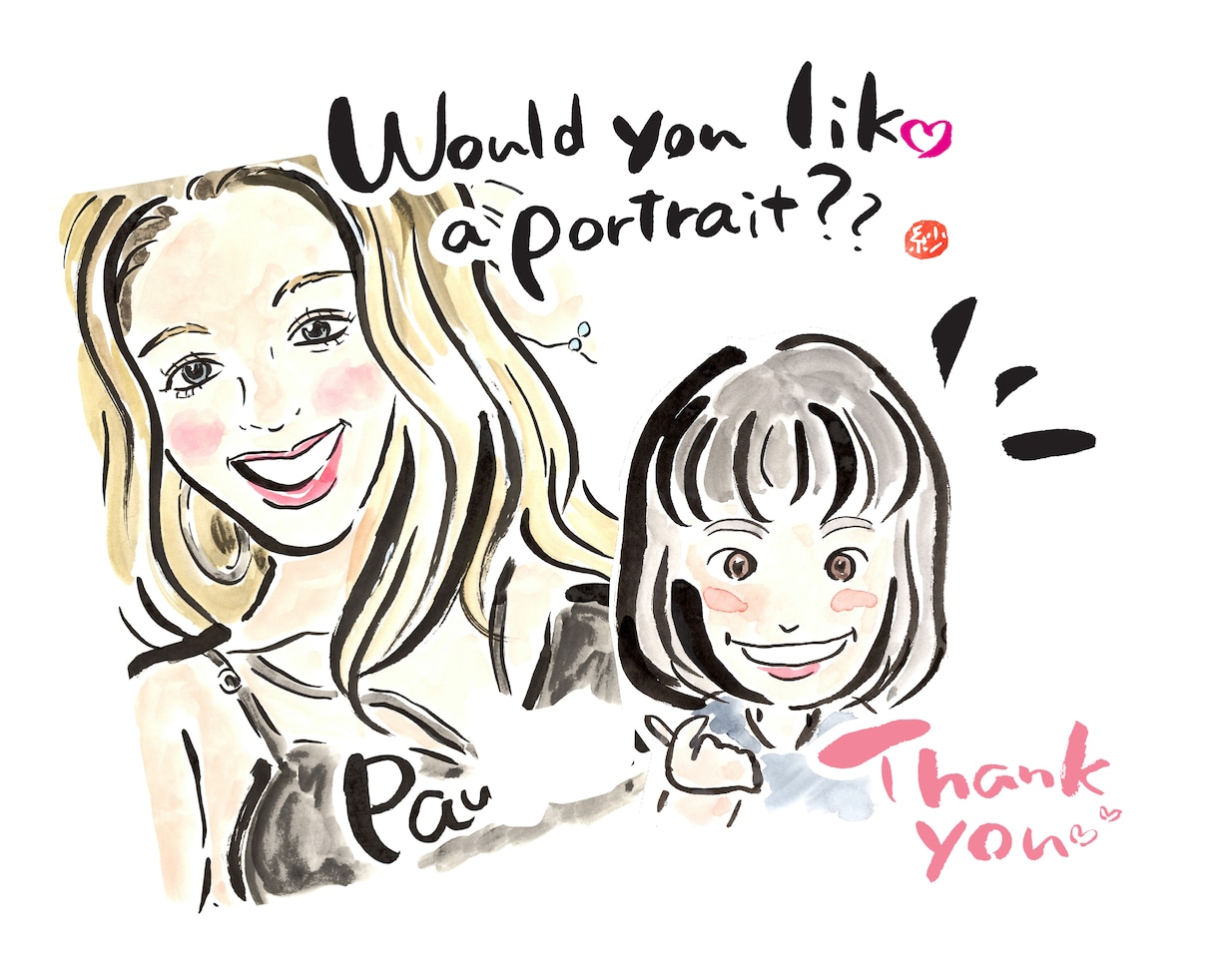外国の方からも大人気！絵てがみ風の似顔絵を描きます 「ありがとう」の想いをほっこり絵と言葉に♪ イメージ2