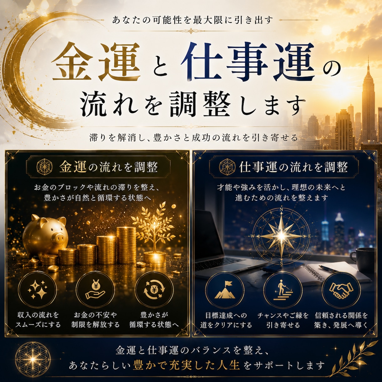 金運と仕事運の流れを整えます 努力と結果のずれを見つめ、前進の流れを整えます イメージ1