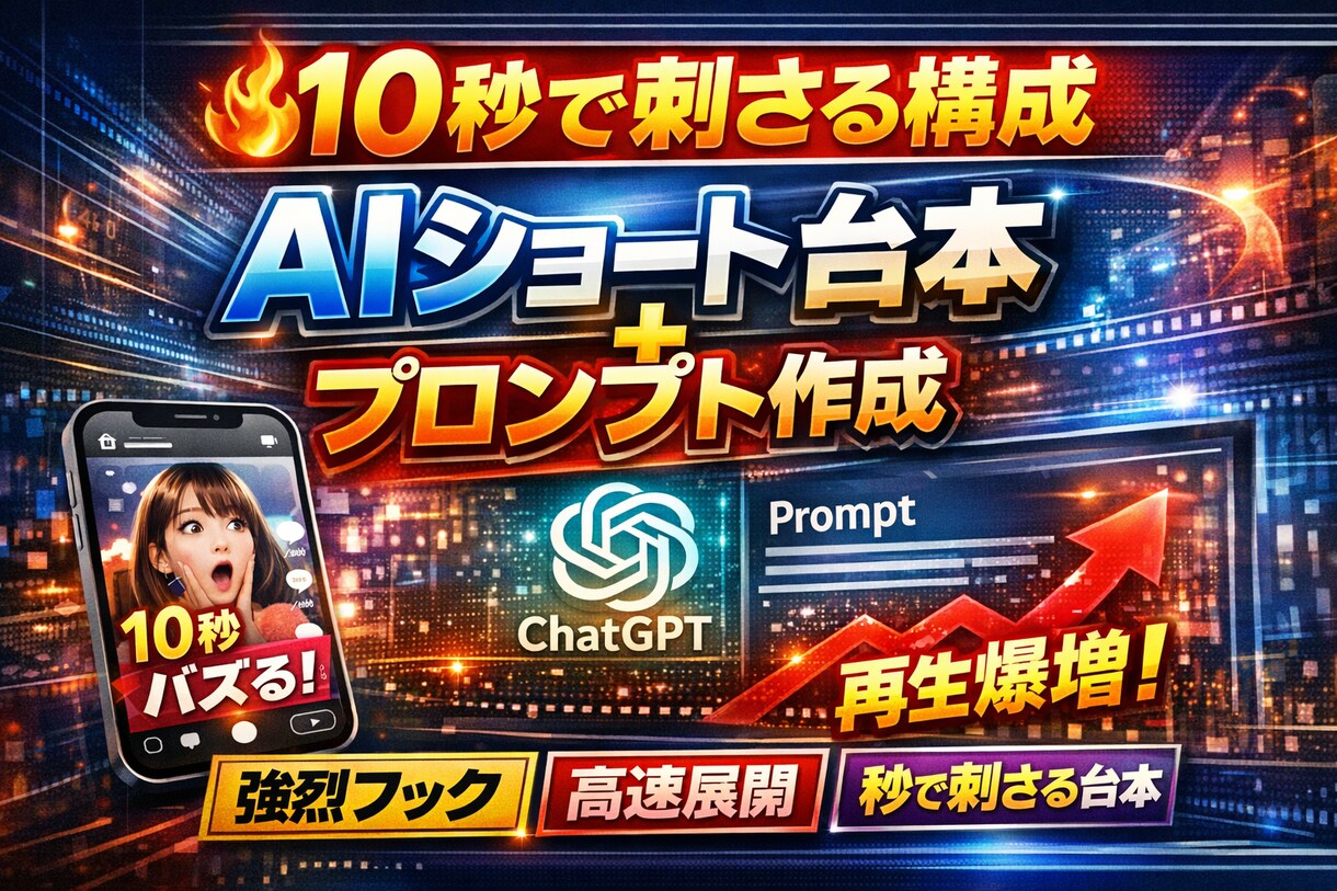 AIショート台本作ります ショート動画10秒で刺さる高密度台本＋生成プロンプト作成 イメージ1