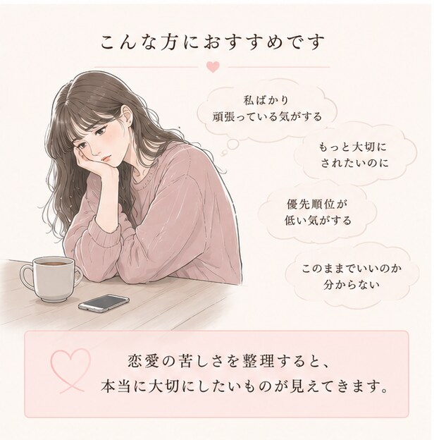 彼の気持ちが分からず苦しい恋愛を整理します 先着20名格安:愛されたいのではなく、尊重されたいのかも イメージ3