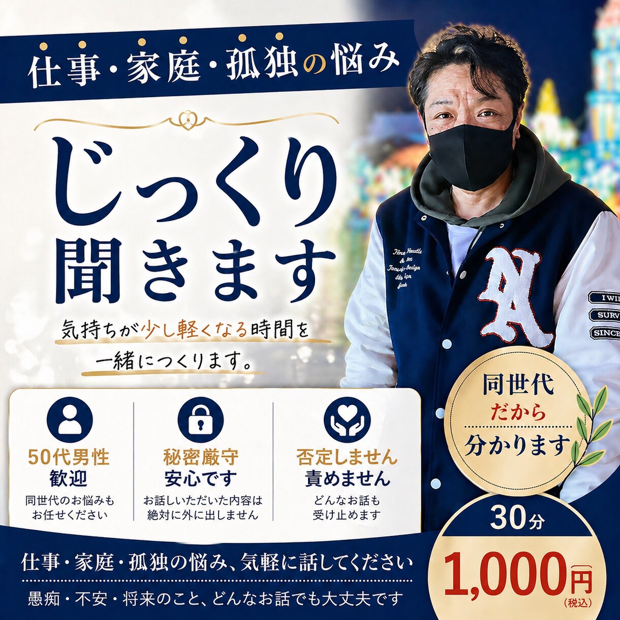 仕事・家庭・孤独の悩み、じっくり聞きます 否定せず、責めず、あなたの気持ちに寄り添ってお話を伺います イメージ1