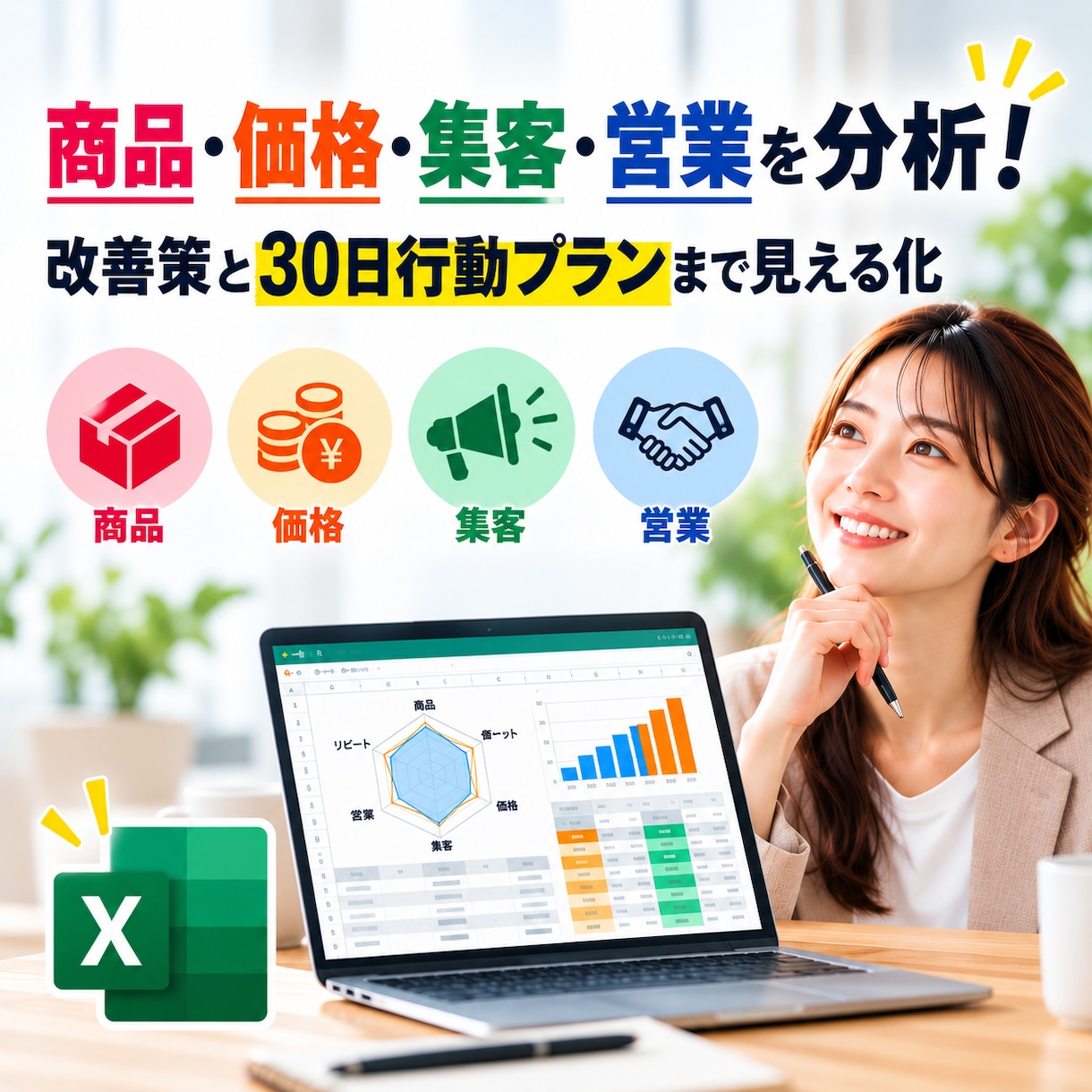 売上が伸びない原因を6項目から診断します 商品・価格・集客・営業を分析！改善策と30日行動プランを作る イメージ2