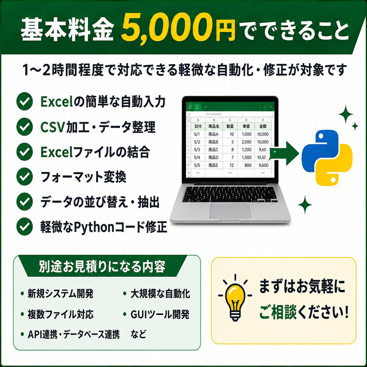 Excel作業をPythonで自動化します 面倒なExcel作業を自動化します イメージ4