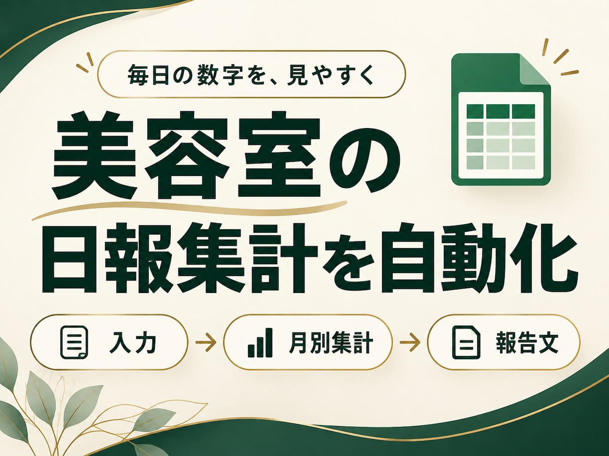 美容室の売上と日報の集計を自動化します 毎日の数字を月別集計。コピーして送れる報告文まで作成 イメージ1