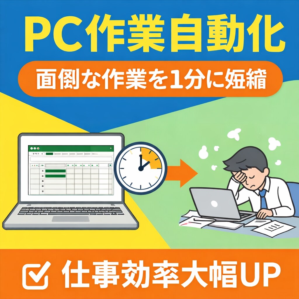 面倒なPC作業を自動化。作業からあなたを解放します 手作業30分→1分に短縮。企業の実務レベルでの実績多数あり イメージ1