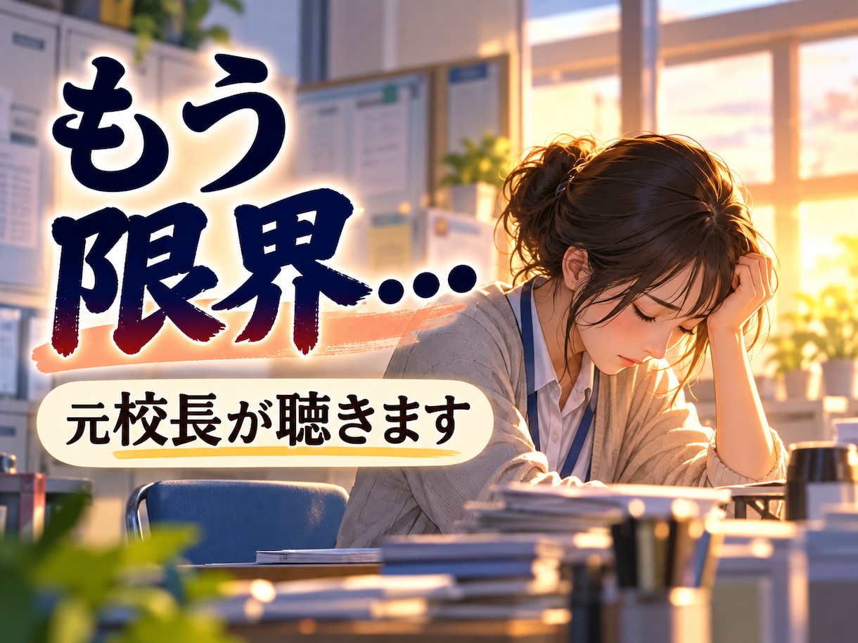 辞めたい先生の悩みを元校長がお聴きします もう限界…その心の叫びや本音、どうぞ私に話してください。 イメージ1