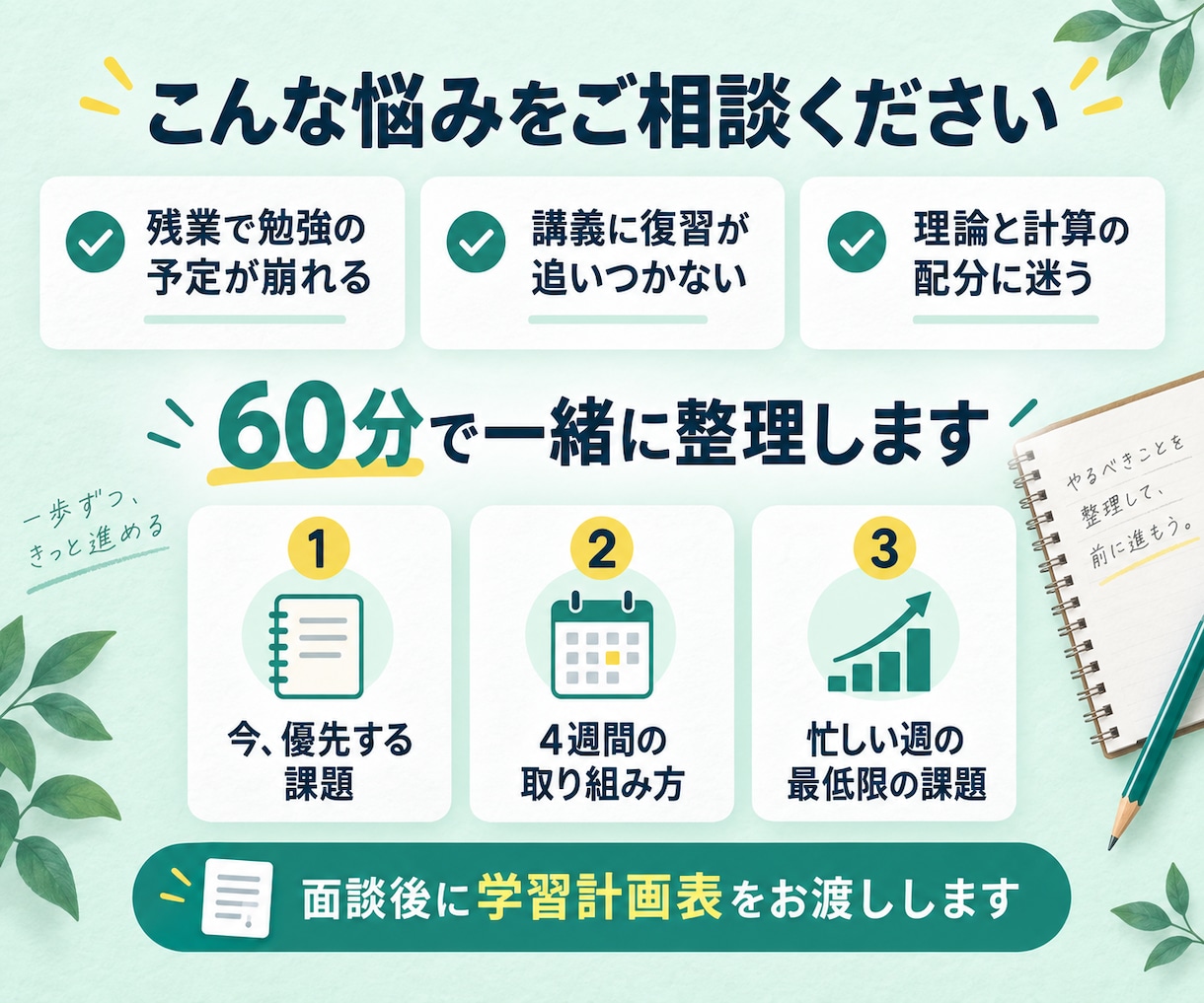 税理士試験の学習計画を60分で一緒に作ります 税理士・会計事務所勤務の方へ|消費税法を中心に簿財も対応 イメージ2