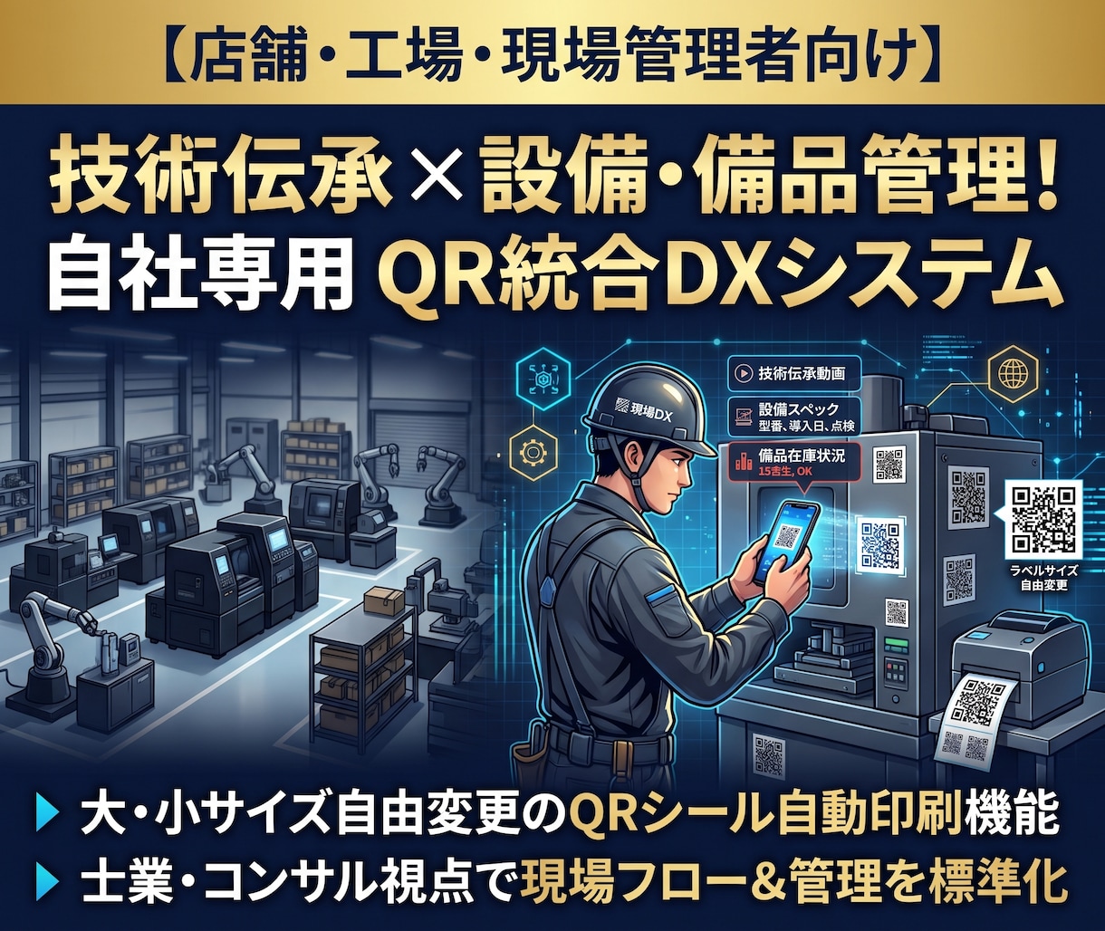 QR動画で技術伝承＆備品管理システム構築します 属人化解消　教える手間と探すムダをゼロへ自社専用QR統合管理 イメージ1