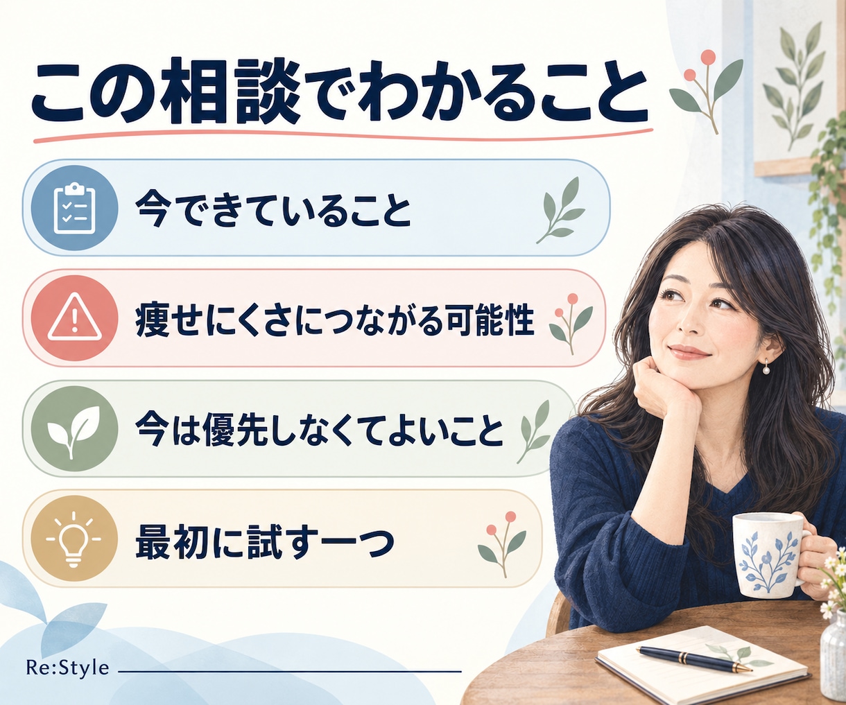 50代の痩せにくさを管理栄養士が整理します 食べる量をさらに減らす前に、最初に見直す一つを見つけます イメージ1