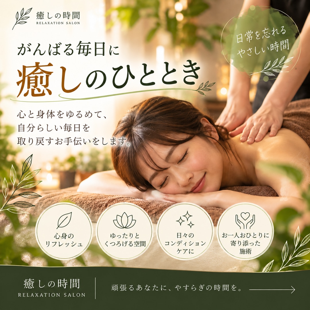 店舗向けSNS投稿画像を5枚制作しますます リラクゼーション・美容・飲食店向けの画像を丁寧に制作 イメージ2