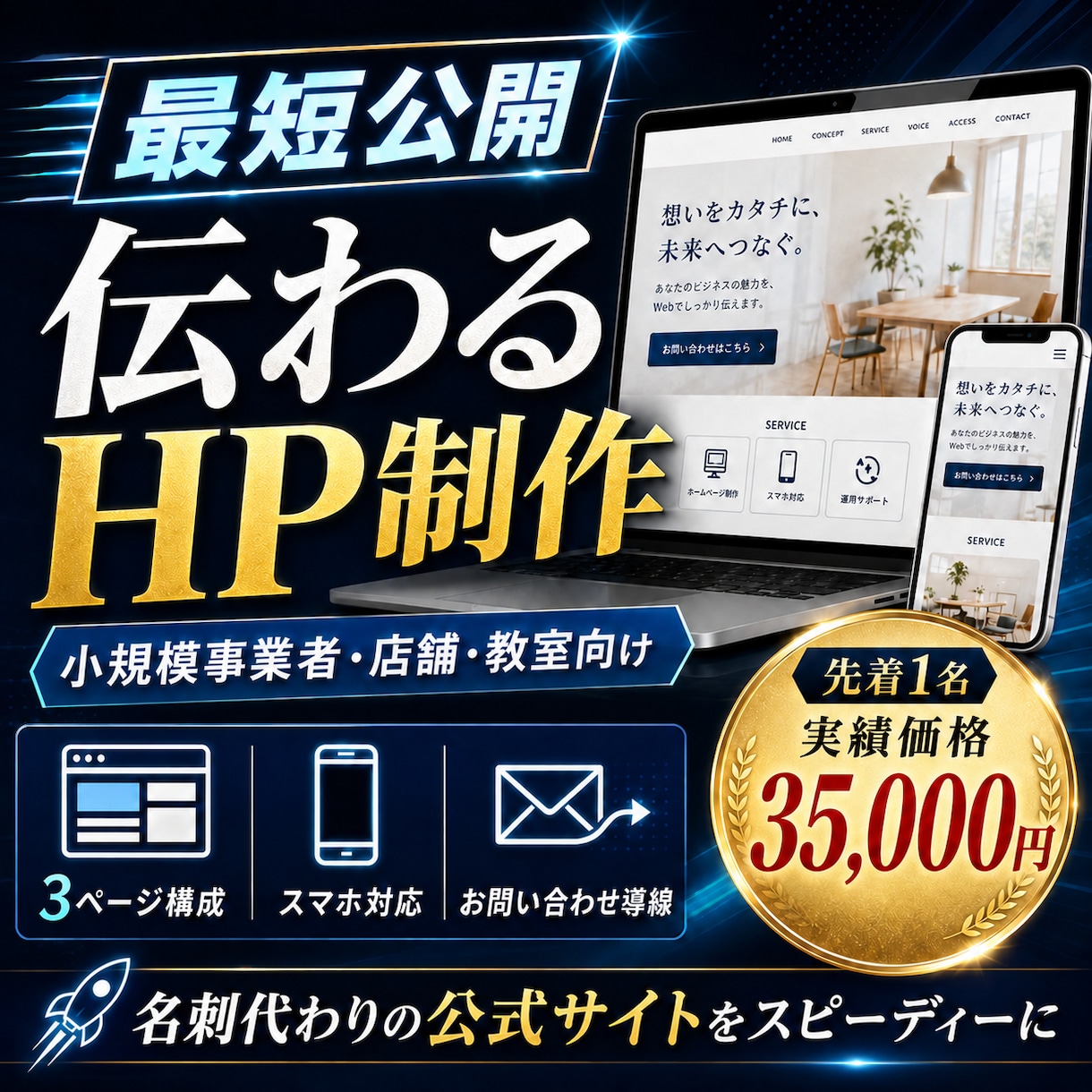 限定価格！小規模事業者向けHPを最短で制作します 名刺代わりになる大切な公式HP 問い合わせ導線まで整えます イメージ1