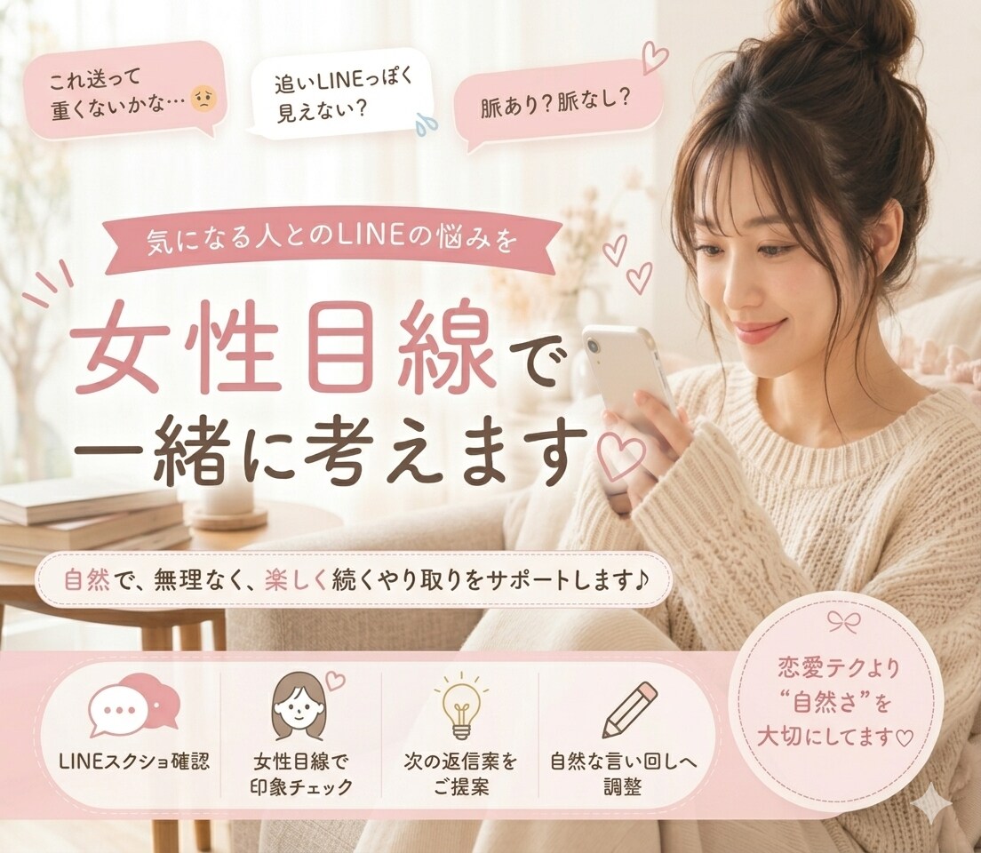 男性向け♡気になる人へのLINE返信考えます 女性目線で、自然かつ好印象なやり取りになるようにサポート♩ イメージ1