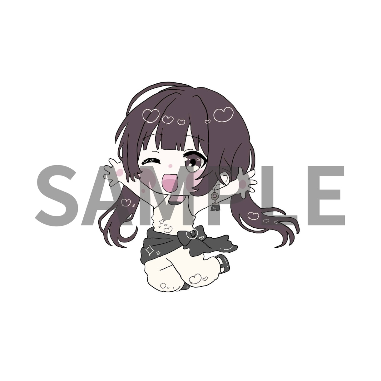 モチーフを仕上げに用いてデフォルメキャラを描きます ハートや星など指定されたモチーフでハイライトを入れたりします イメージ7