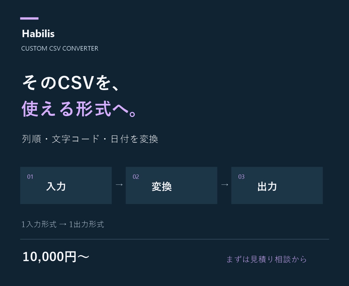 ECや業務のCSV変換ツールを作ります 列順・文字コード・日付を希望の形式に統一 イメージ1