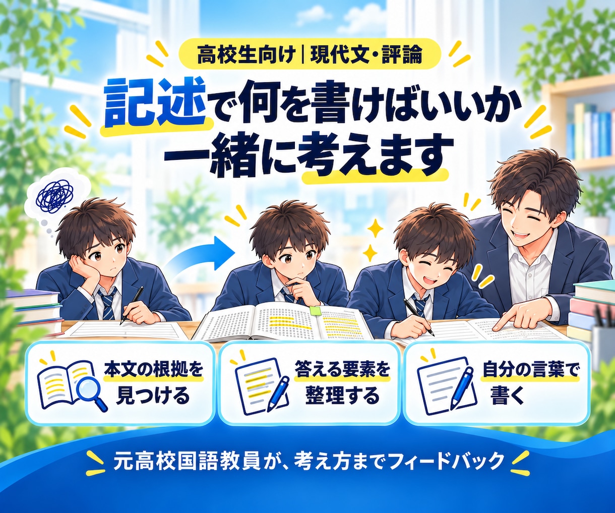 現代文での記述問題の克服を手助けします 記述問題の練習を元教員とやりませんか イメージ1