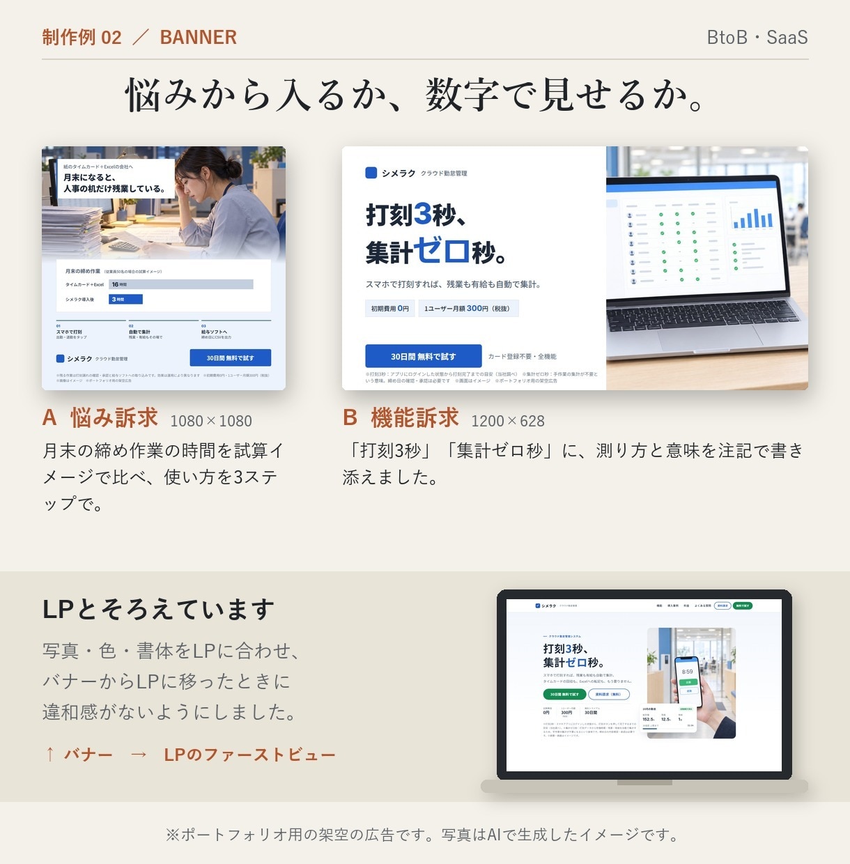 LPに合わせた広告バナーを2枚セットで制作します 訴求を変えた2枚で比べられる・LPと統一・注釈も確認 イメージ5
