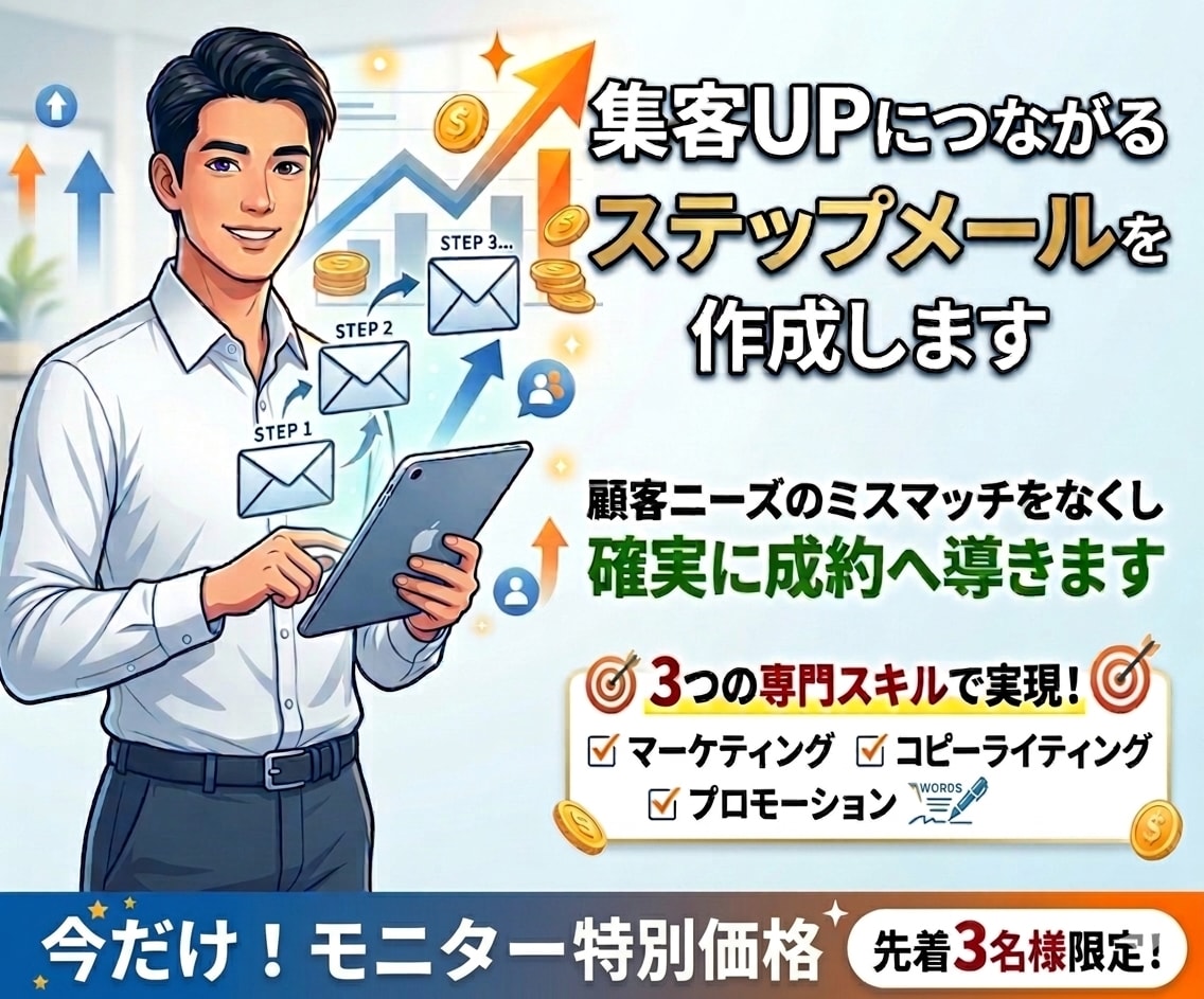 集客UPにつながるステップメールを作成します 顧客ニーズのミスマッチをなくし確実に成約へ導きます イメージ1
