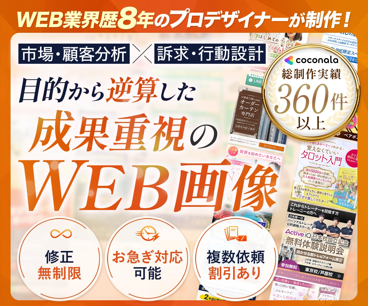 広告バナー・WEB画像を“成果重視”で制作します 総制作実績360件以上|評価5.0|修正無制限|原稿なしOK イメージ1
