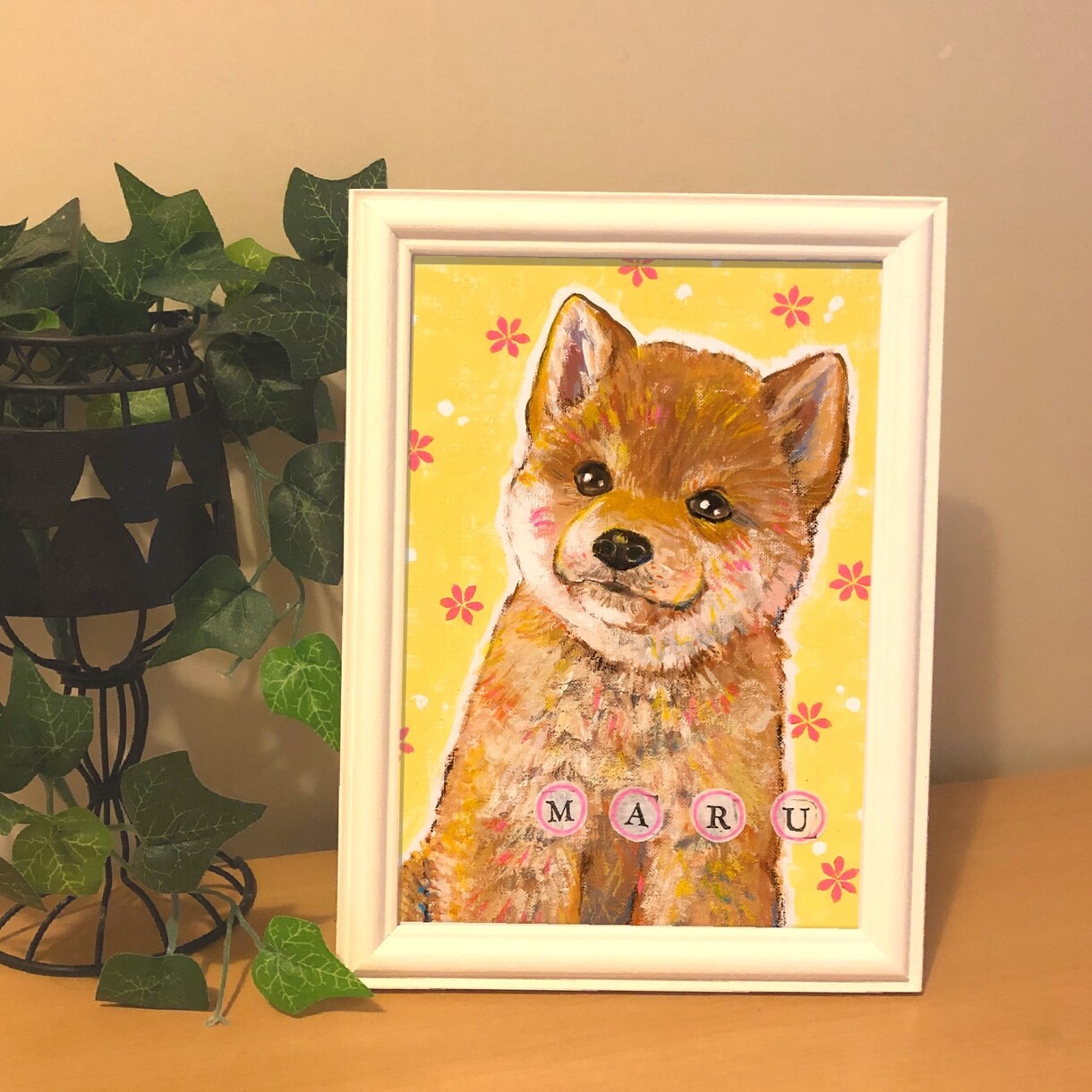 推し色♪差し色♪うちの子肖像画お描きします おしゃれなペットのイラスト♪手描きの重厚感♪額縁付き送料無料 イメージ2