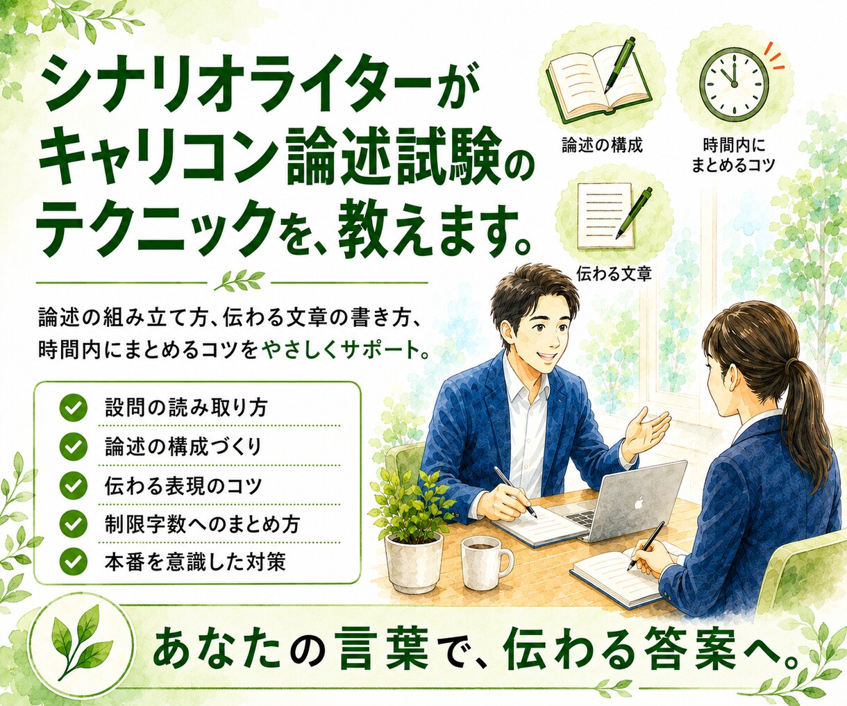 文章が苦手？論述試験キャリコンの実践指導します 元シナリオライターのキャリコンホルダーによるドラマ型指導 イメージ1