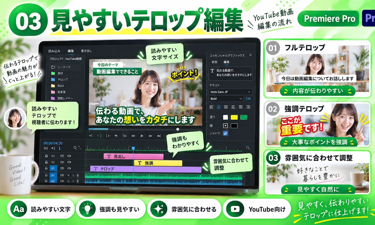 デザイナーが動画編集します ショート動画もYouTubeも!読みやすいテロップ作成 イメージ4