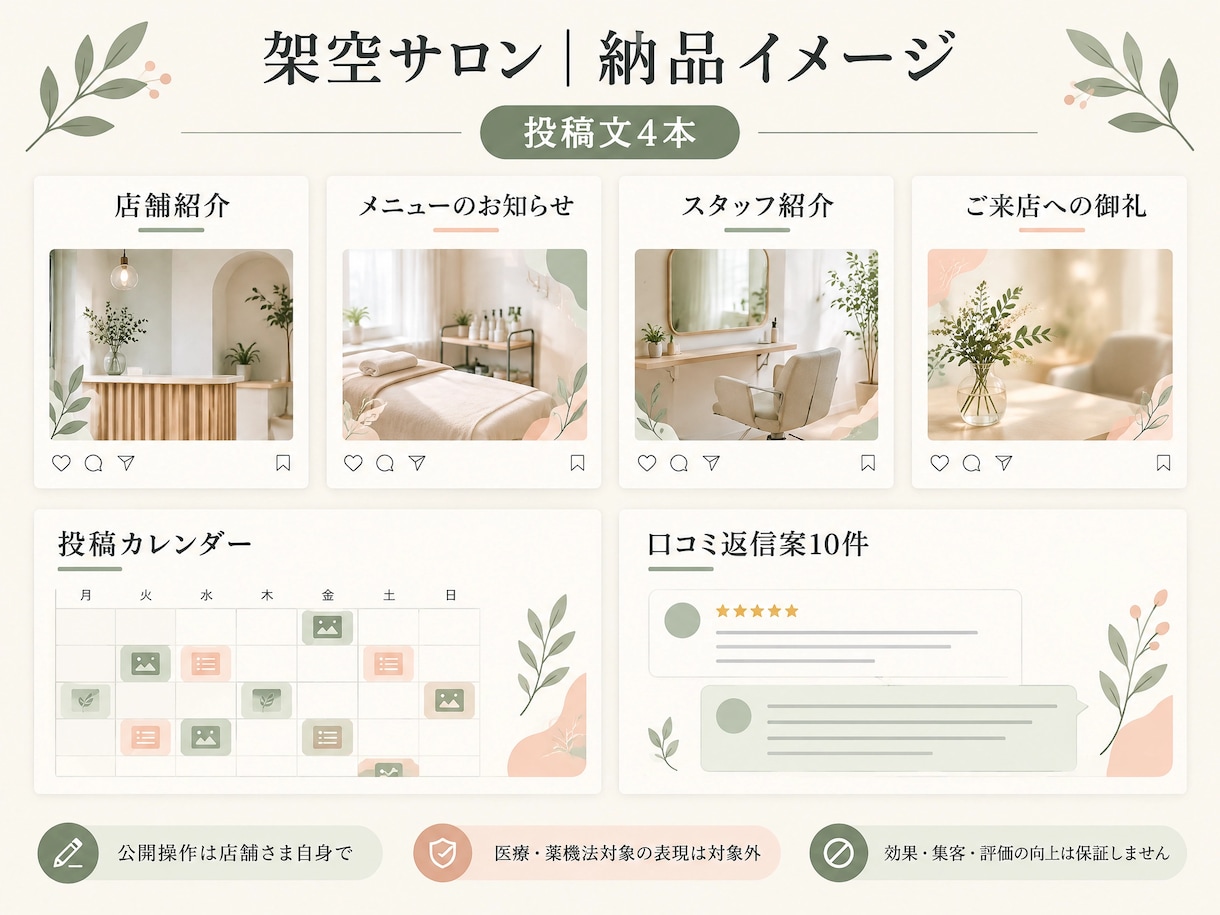 美容室の投稿文・口コミ返信案を作ります 公開前に確認できる投稿文と返信案を納品 イメージ2