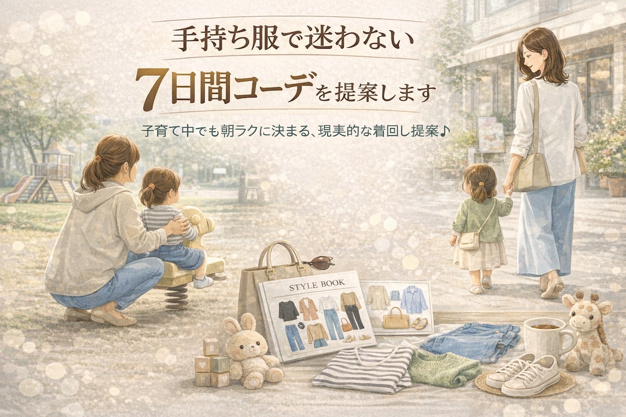 手持ち服で迷わない7日間コーデを提案します 保育園・公園・買い物もこれでOKな着回しとプラスアイテム提案 イメージ1